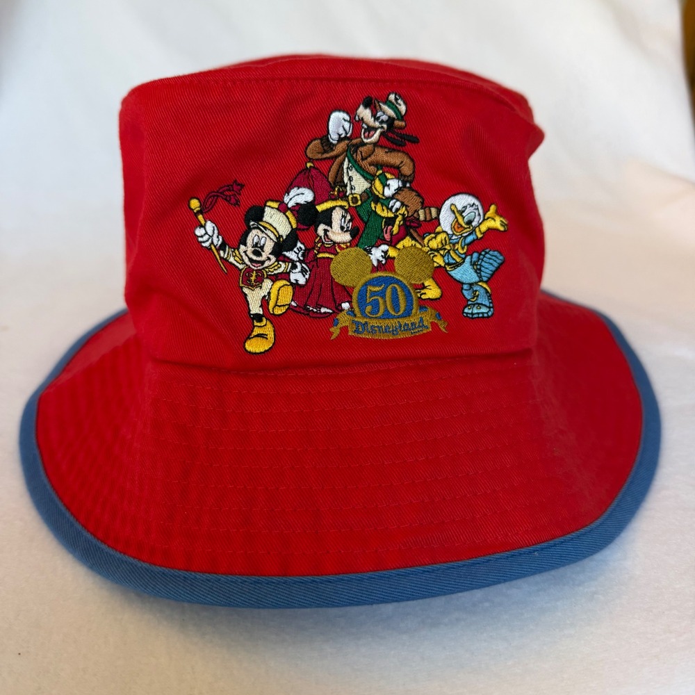 Disneyland 50th Anniversary Bucket Hat Red Embroidered Unisex Mickey Mouse VTG